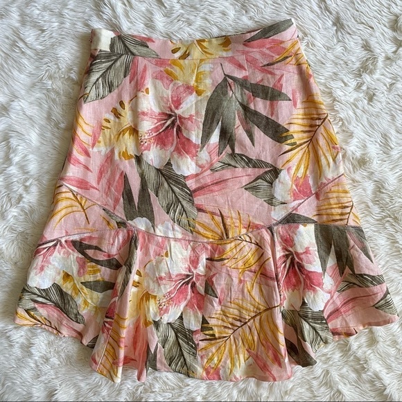 Joie Skirt Radhiya High-Low Ruffle Printed 100% Linen Tropical Print Pink 4 - Picture 4 of 10
